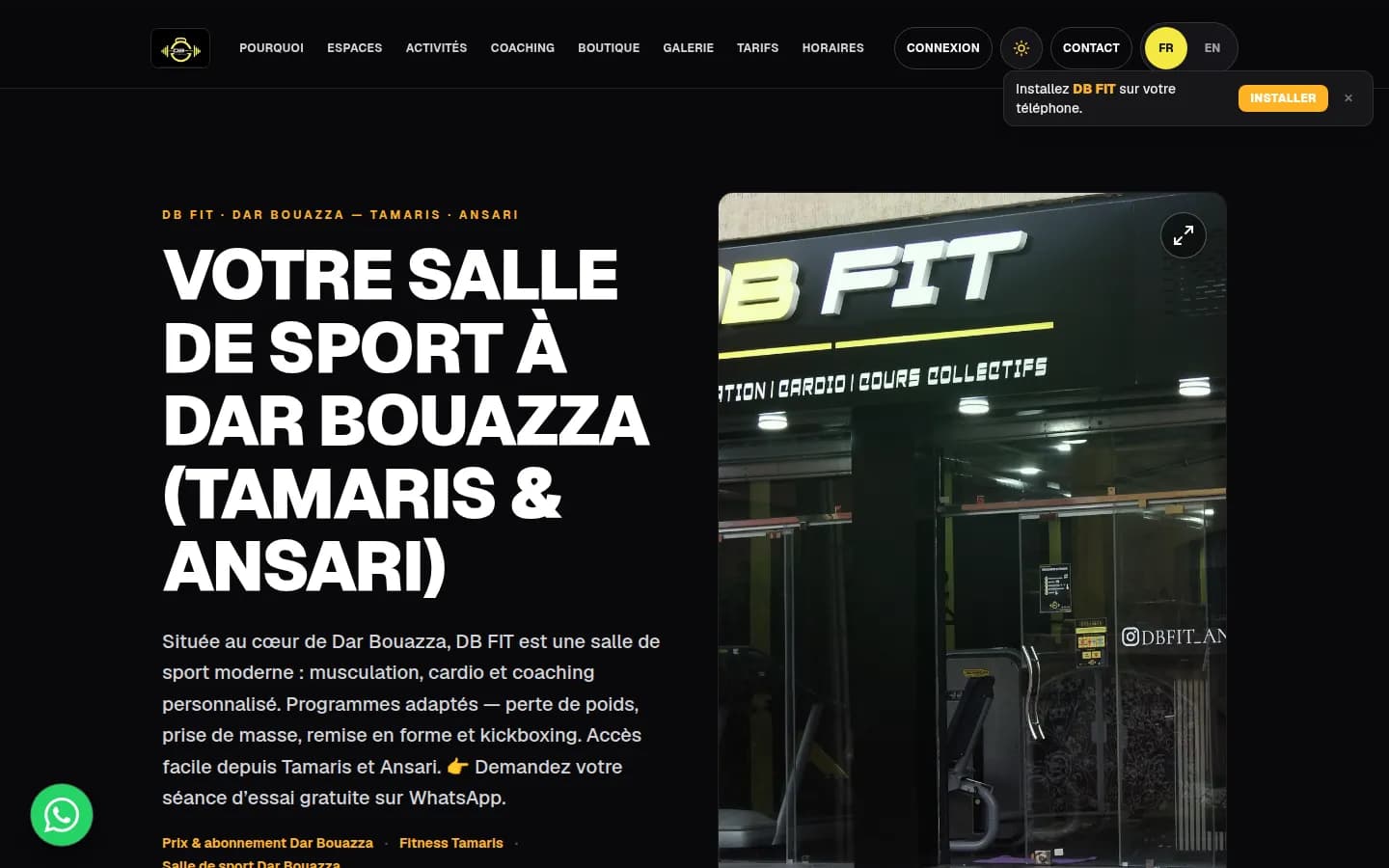 Page d'accueil du site Fitness Dar Bouazza (DB FIT)