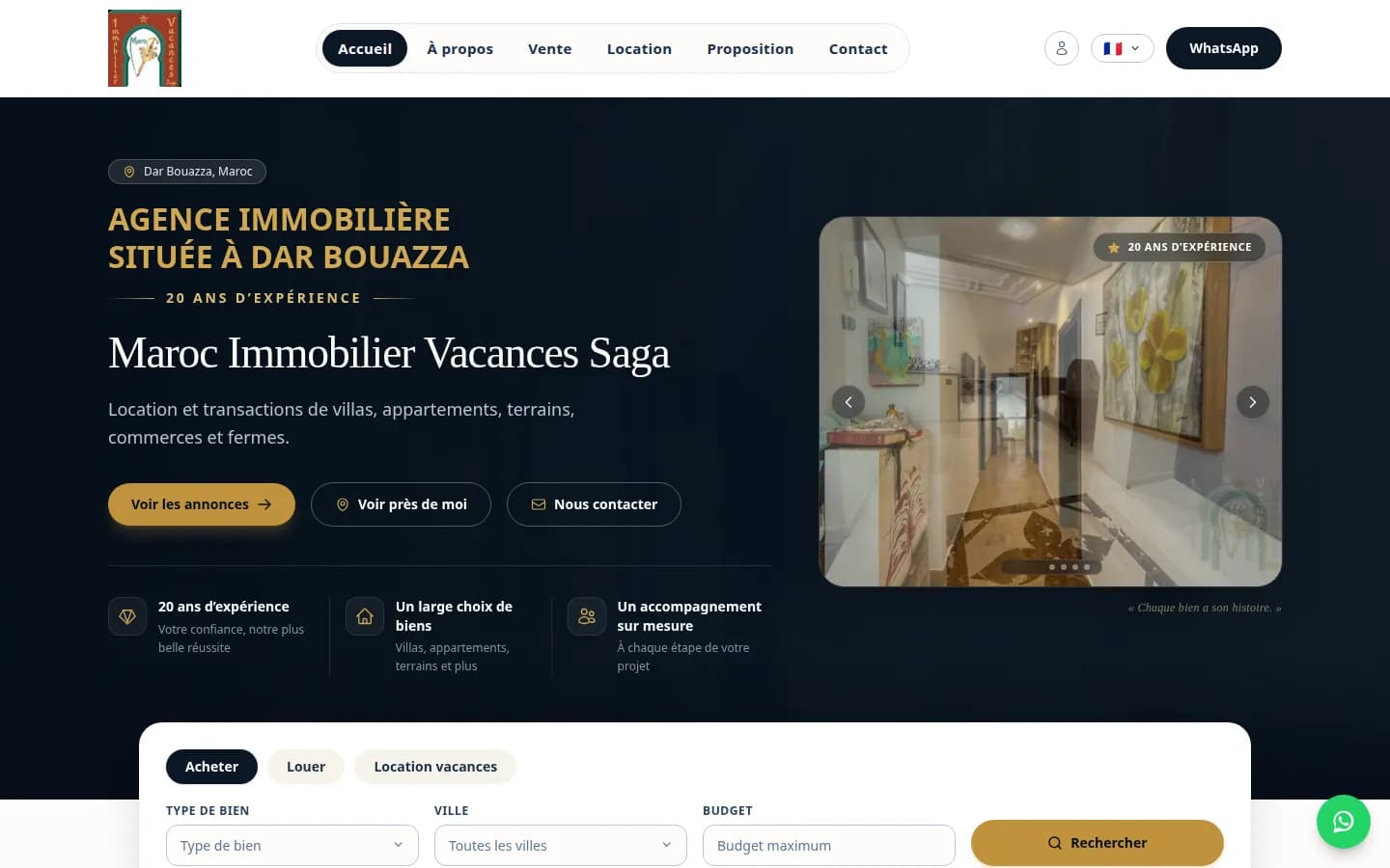 Page d'accueil du site Maroc Immobilier Vacances