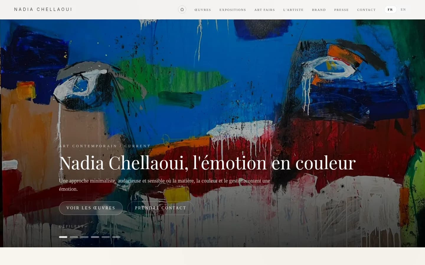 Page d'accueil du site Nadia Chellaoui Artiste